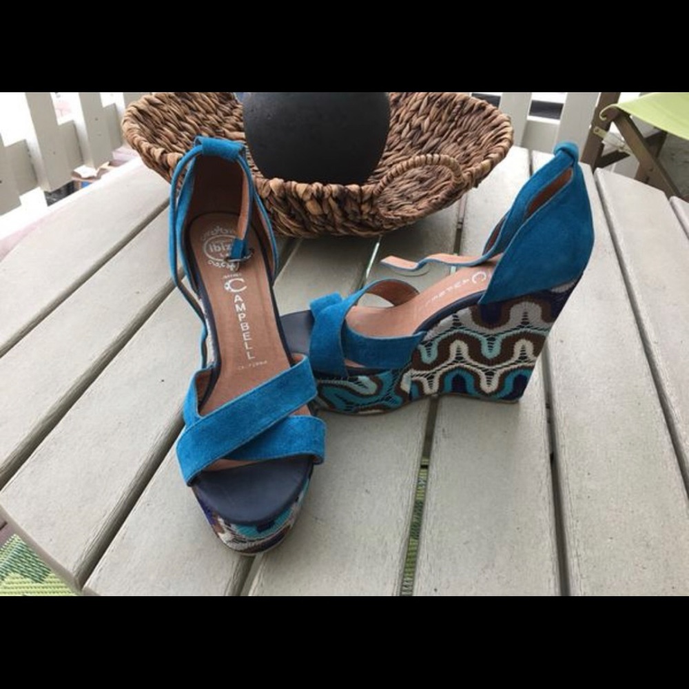 Jeffrey Campbell Blue Suede Wedge Sandals